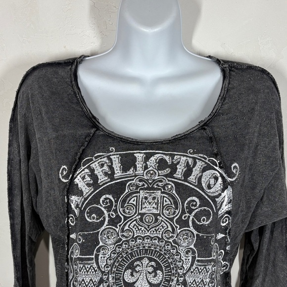 Affliction Women's Charcoal Long Sleeve Tee size small - Picture 2 of 11